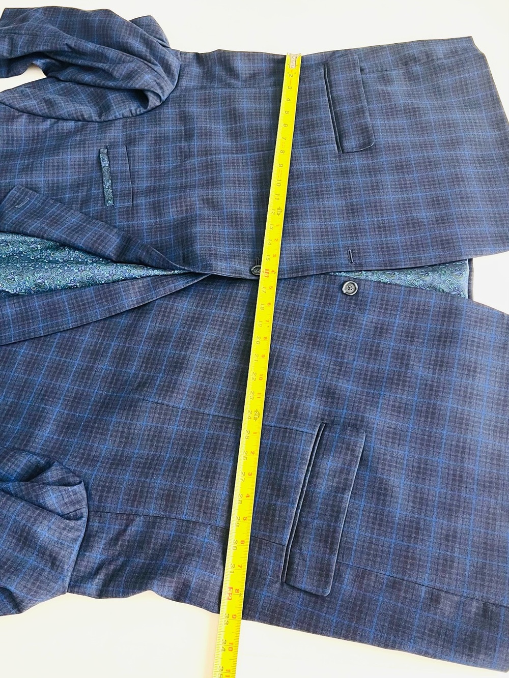 5XLarge Stretch Oak Hill Blue Plaid Men's Blazer - Classic Tailored Style - Picture 8 of 11